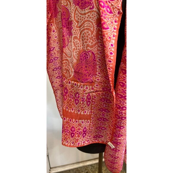 Vintage Scarf Orange And Pink Handwoven 100% Pure Silk Scarf Made in India - Picture 3 of 10
